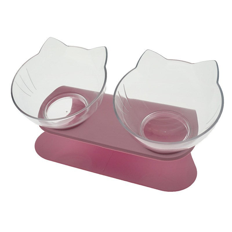Bol Double Transparent Incliné 15° pour Chats et Chiens – Support Antidérapant et Confort Ergonomique