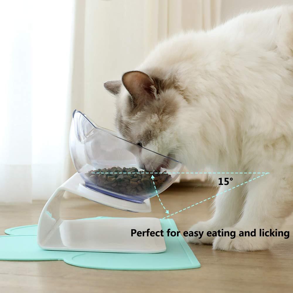 Bol Double Transparent Incliné 15° pour Chats et Chiens – Support Antidérapant et Confort Ergonomique