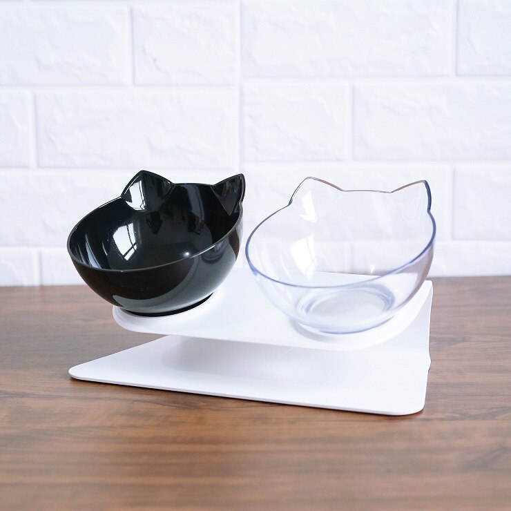 Bol Double Transparent Incliné 15° pour Chats et Chiens – Support Antidérapant et Confort Ergonomique