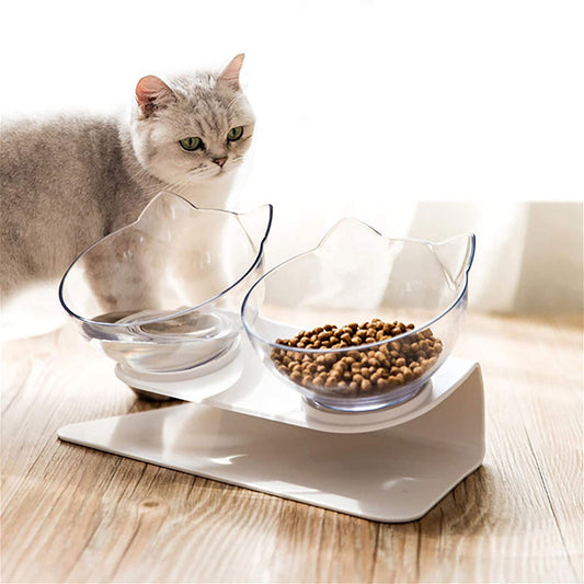 Bol Double Transparent Incliné 15° pour Chats et Chiens – Support Antidérapant et Confort Ergonomique