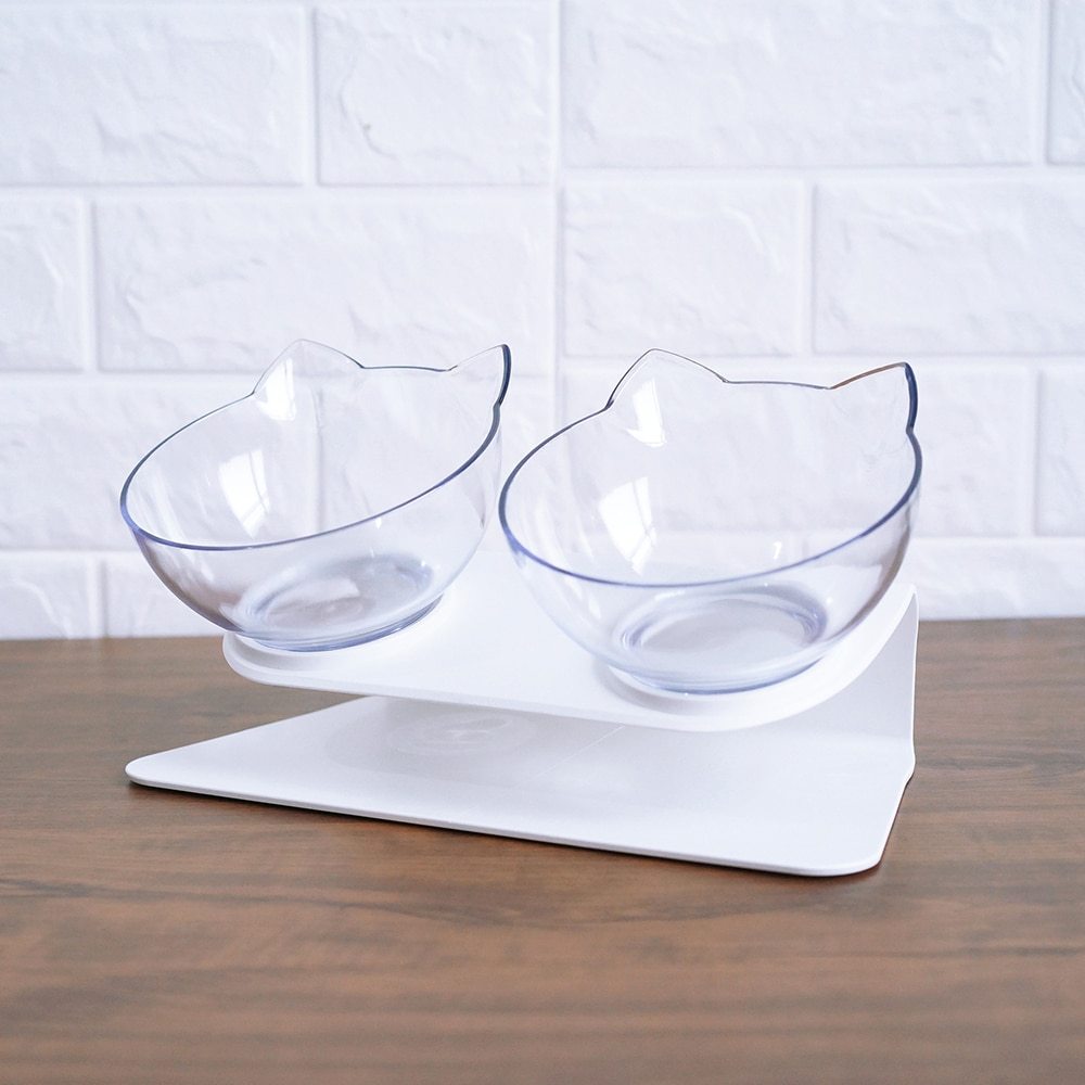 Bol Double Transparent Incliné 15° pour Chats et Chiens – Support Antidérapant et Confort Ergonomique